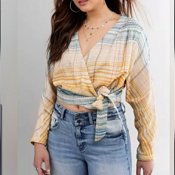 Free People We The Free Maldives Wrap Blouse Top Striped Endless Summer Large - Picture 4 of 12